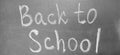 Back to School lettering on the school black chalkboard handwritten in white chalk