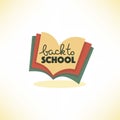 Back to school, lettering composition with image of open book ba Royalty Free Stock Photo