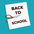 back to school lettering in notebook sheet and scissor cuting