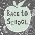 Back to school lettering in Scandinavian Style on apple background. Welcome back to school blackboard, vector