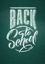 Back to School Lettering. Text drawing by white chalk in blackboard with decorative elements. Vector illustration poster Royalty Free Stock Photo