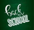 Back to school lettering vector illustration. Back to school calligraphy on chalkboard background