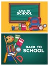 Back to school letterings in chalkboards with set icons
