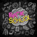 Back to School lined supplies collection. Sketchy notebook doodles set with lettering Royalty Free Stock Photo