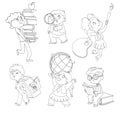 Little children holding school stationery. Coloring book Royalty Free Stock Photo