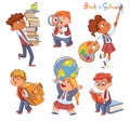 Back to school. Little children holding school stationery. Set Royalty Free Stock Photo