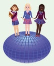 Back to school. Little school girls and globe