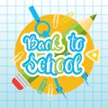 Back To School Logo Text On Notebook Background With Studing Supplies