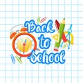 Back To School Logo Text On Notebook Background With Studing Supplies