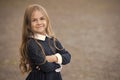 Back to school and looking cool. Happy kid back to school. Small girl wear school uniform. Dress code. Formal education Royalty Free Stock Photo