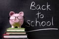 Back to school message, piggy bank, education savings concept Royalty Free Stock Photo