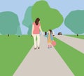 Back to school.Mother holding hand of little daughter with backpack going to school or daycare Royalty Free Stock Photo