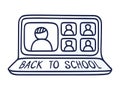 Back to school Online Education concept with Business Doodle design style: online formation, webinars Royalty Free Stock Photo