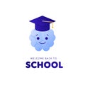 Back to school and online education concept. Vector flat illustration banner template. Human brain with face and smile in magister