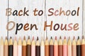 Back to school open house message with multiculture skin tone color pencils Royalty Free Stock Photo