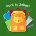 Back to School. Orange Bag on Green Background