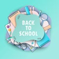 Back to school paper art background with notebook, pencil