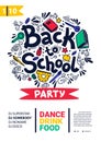 Back to school party poster. School dance party flyer.