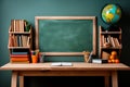 Back to the school past with a clean green blackboard Royalty Free Stock Photo