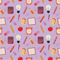 Cute Back to school seamless pattern with notebook and calculator