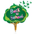 Back to school pencil education by green apple tree and owl. Royalty Free Stock Photo