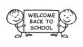 Back to school placard in hands icon. Vector illustration on white background. Business concept hand drawn welcome school Royalty Free Stock Photo