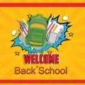 Back to school pop art cloud bubble banner, poster or cover .Trendy Colorful retro vintage background in retro style. Easy Royalty Free Stock Photo