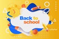 Back to school poster, banner design template. Vector 3d illustration of pencils, alarm clock, plastic geometric shapes Royalty Free Stock Photo