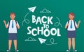 Back to school poster, banner. Lettering Back to school inscription with clouds and paper airplanes flying around, drawn with Royalty Free Stock Photo