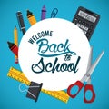 Back to school poster with calculator and supplies circular frame Royalty Free Stock Photo