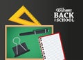 Back to school poster with chalkboard and rule triangle Royalty Free Stock Photo