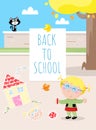 Back to school poster - Cute little girl and lovely cat Royalty Free Stock Photo