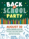 Back to school poster. Design template of school placard or back education banner for schooling event party