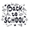 Back to school poster. Doodle stationery items