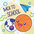 Back to school poster Happy basketball and soccer ball Vector Royalty Free Stock Photo