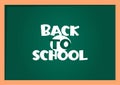 Back to school poster for kids with green blackboard. Cartoon vector illustration. Education, school, college concept Royalty Free Stock Photo