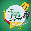 Back to school poster with schoolbag and supplies circular frame Royalty Free Stock Photo