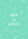 Back to school poster with school supplies for kids. Pupils cards