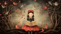 Back to School Reading: Illustration of a young reader in an autumn setting