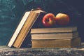 Stack of Books with chalk board as background Royalty Free Stock Photo