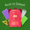 Back to School. Red Backpack with Flower Print Royalty Free Stock Photo