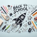 Back To School - Rocket With Colorful Pencils And Blackboard - Startup Concept Royalty Free Stock Photo