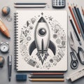 Back To School - Rocket With Colorful Pencils And Blackboard - Startup Concept Royalty Free Stock Photo