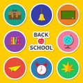 Back to school round icon set. Green board, bell Royalty Free Stock Photo