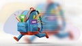 Back to School Running Backpack with School Supplies 3D Render Royalty Free Stock Photo