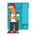 Back to school. sad Boy and Backpacks. Illustration for September 1. Schoolboy goes to school With schoolbag