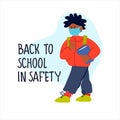 Back To School In Safety Banner. Schools Safe Reopening After Covid Pandemic Lockdown Concept