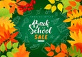 Back to school sale banner.Autumn leaves, pencils on the blackboard.Vector illustration for website , posters, ads, coupons, promo Royalty Free Stock Photo