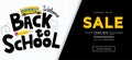 Back to school sale banner design template with yellow pencil,school bus,paper airplane Royalty Free Stock Photo