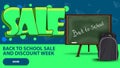 Back to school sale, banner in graffiti style with school Board and school backpack Royalty Free Stock Photo